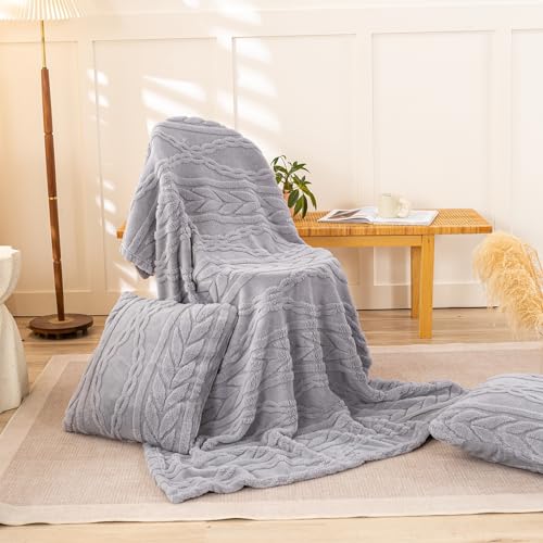 YUSOKI Sherpa Large Throw Blanket Single Layer,Light Weight(1.7lb),320GMS-3D Stylish Design for Gift Home Decor (Light Grey,50"x65") - color: Light Grey, size: Throw (50" x 65")