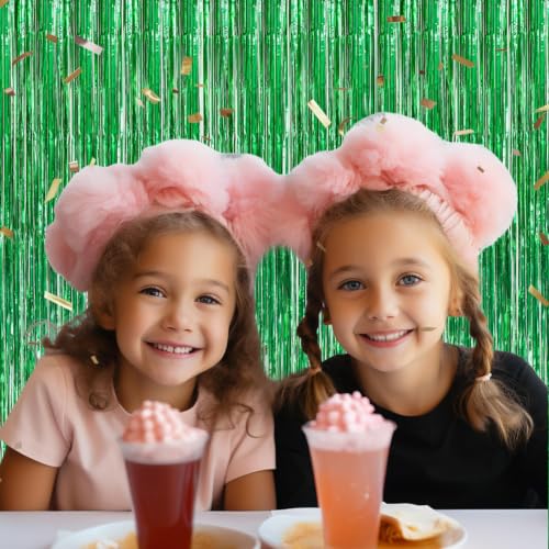 DECOCKRAT 3 Pack Foil Fringe Backdrop - Green Shiny Tinsel Curtains for Party Decoration/Photo Booth Props - 3.3x8.2 FT Metallic Foil Backdrop for Birthday, Wedding, Graduation, Christmas. - color: Green