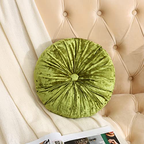Verpert Pack 2：Round Floor Cushions Pillow, Solid Color Velvet Meditation Cushion Pumpkin Pleated Meditation Pillow for Home Sofa Bed Car Decor Floor Pillow Cushion Green - color: Green
