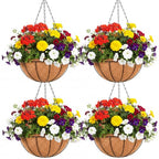 EIMQUVW Outdoor Metal Hanging Planters Basket (4pack, 16 inch) Hanging Baskets for Plants Chain Round Wire Plant Holder with Coco Fiber Liners for Garden, Patio, Deck, Porch - size: 16 Inch