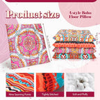 Nuogo 4 Pack Large 22 Inch Bohemian Floor Pillows Square Boho Floor Cushions Seating Pillows for Soft Yoga Meditation Pillow Mandala Pouf for Living Room Tatami Reading Nook(Exquisite)