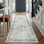 Rugxara 2x5 Hallway Runner Rug, Non Slip Boho Runner Rugs for Hallway, Kitchen, Entrance, Bathroom, Laundry Room, Soft Ultra-Thin Entryway Carpet, Throw Low Pile Retro Imitation Wool Carpet, Blue Grey - color: Blue & Grey, size: 2' x 5' (Runner)
