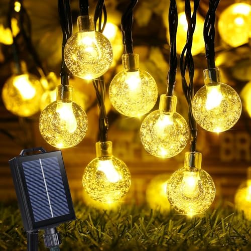 Solar String Lights Outdoor Waterproof, 1 Pack 50 LED 2.3CM 23 FT Each, Solar Powered Patio Lights with 8 Lighting Modes for Garden Yard Porch Wedding Party.. (Warm Color) - color: warm color