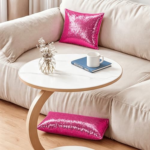 ShinyBeauty Hot Pink Throw Pillow Covers 12X20 Inches Set of 2, Rectangle Pillow Cover, Sequin Fuchsia Pillow Cases for Couch,Sofa,Bed,Living Room Pillows Home Decorations - color: Hot Pink, size: 20" x 12" (Pack of 2)