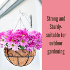LaLaGreen Hanging Planter for Outdoor Plants (12 Inch, 2 Pack) Hanging Baskets with Coco Liner, Black Metal Wire Flower Basket Pots with Hook Hanger Balcony Porch Farmhouse Country Style Garden Decor - size: 12" x 2 Pack