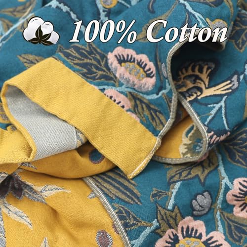 Snycler Boho Throw Blanket for Bed - 100% Cotton Ultra Soft Rustic Quilt Blanket Green Bird Floral Printed Farmhouse Decor Bed Blankets, 80"×90" All Season Rustic Throw for Sofa Couch Chair - color: Green Bird Floral, size: 80"x90"