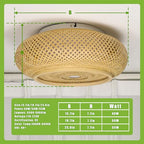 15.7 in Bamboo Woven Rattan-Style Ceiling Light, Boho Ceiling Light Fixture with Remote, LED Dimmable Ceiling Light, Boho Light Fixture for Bedroom Living Room Dining Room Light - size: 15.7in