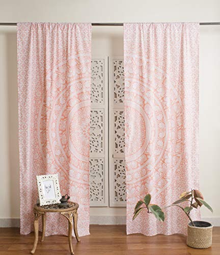 Popular Handicrafts Indian Hippie Bohemian Beautiful Elephant Mandala Curtain Panels Rose Gold - color: Rose Gold, size: 38"W x 83"L (Pack of 2)