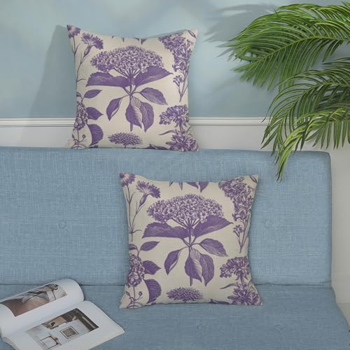 Purple Pillow Covers 16x16 Inch 2 Pcs Boho Vintage Floral Decor Throw Pillows Hydrangea Flower Seasonal Outdoor Farmhouse Neutral Accent Decoration Pillowcase Linen Cushion Cover for Sofa - color: Boho Purple Hydrangea, size: 16" x 16" (Pack of 2)