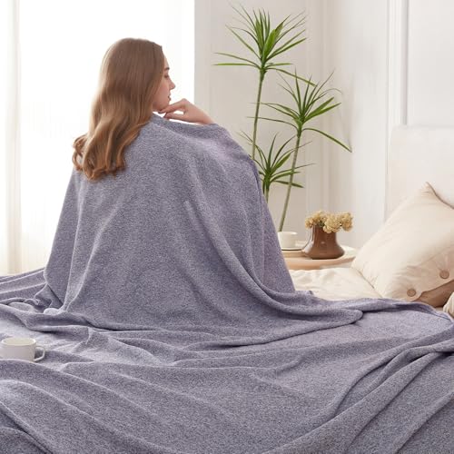 COOVA Lightweight Knit Queen Blanket for Bed, Decorative Blanket, Soft and Cozy Throw for Sofa, Bed or Couch, Bedroom (Light Purple, 90×90 inches) - color: Light Purple, size: 90"x90"