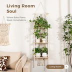 Bamworld Plant Wall Shelf Boho Plant Stand Window Plant Shelf 3 Tier Macrame Plant Hangers Boho Room Decor Hanging Shelf for Bedroom, Living Room, Balcony - size: 3Tier