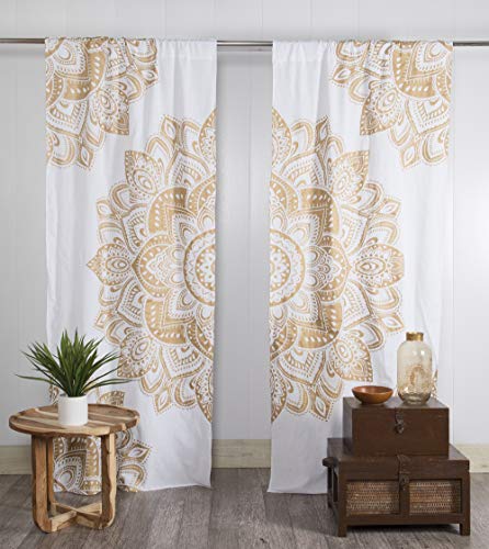 Popular Handicrafts Indian Hippie Bohemian Beautiful Passion Ombre Color Mandala Curtain Panels White Gold - color: White Gold_f, size: 38"W x 83"L (Pack of 2)