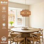 23.6" Gold Rattan Chandelier, 6-Light Hand-Woven Wicker Drum Chandelier, 3-Tier Boho Farmhouse Light Fixture for Dining Room,Kitchen Island,Living Room,Bedroom - color: gold 23.6"
