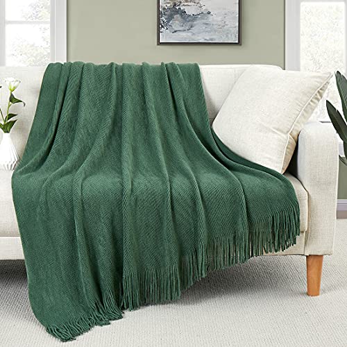 Homiest Decorative Knitted Throw Blanket with Fringe Soft & Cozy Tassel Blanket for Couch Sofa Bed (Dark Green, 50x60) - color: Dark Green, size: 50" x 60"