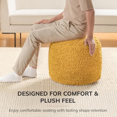 Anji Mountain Pouf Ottoman Foot Rest, Handmade Ottoman Pouf, Comfortable Foot Stool, Decorative Floor Seating for Living Room Decor, Bedroom & Home Décor Accent - Mustard - color: Mustard