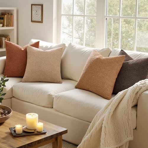 MIULEE Pack of 4 Decorative Textured Boucle Throw Pillow Covers 18x18 Inch Rustic Accent Solid Pillow Cases Soft Couch Cushion Covers for Modern Farmhouse Boho Chair Sofa Bed Livingroom Home Decor - color: Rustic, size: 18" x 18" (Pack of 4)