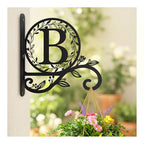 Metal Initial Letter B Plant Hanger Bracket, Decorative Wall Mount Hanging Plant Hook, Monogram Floral Leaf Garden Decor for Hanging Baskets, Bird Feeders, Lanterns, Wind Chimes - style: B