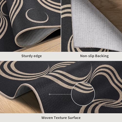 Tangsoo Easy Jute 2x4 Small Throw Rugs for Entryway,Washable Thin Indoor Outdoor Door Mat,Black Non-Slip Indoor Floor Small Carpet for Entrance Kitchen Hallway Bedroom Front Porch - color: Black Arc, size: 2x4ft