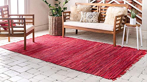 Unique Loom Chindi Cotton Collection Soft Hand Woven Natural Fiber Striped Area Rug, 2 ft 2 in x 3 ft, Red/Purple - color: Red/Purple, size: 2'2" x 3' (Rectangular)