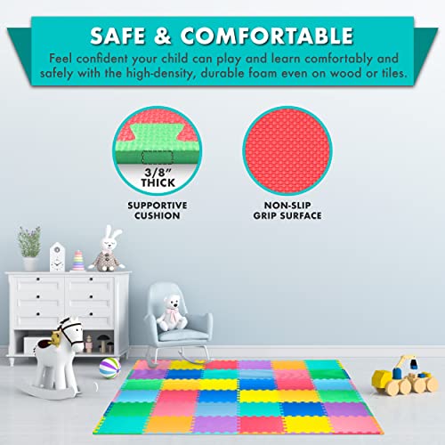 ProSource Baby Play Mat, Soft Foam Floor Tiles for Kids, Interlocking EVA Panels for Playpen Use, Crawling Development Surface, Safe Non-Toxic Toddler Flooring, 36 Tiles, Multicolor - color: Multicolor, size: 36 Tiles