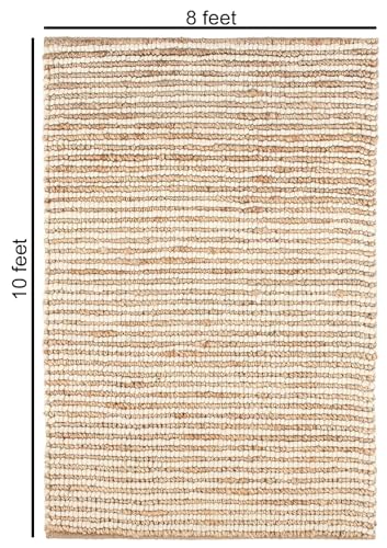 FRELISH DECOR Area Rug 8x10 feet - Premium Wool and Jute Blend Handwoven Rugs - Natural Fiber Chunky Stripe Rugs for Living Room, Bedroom, Hallways, Dining Area: Natural Ivory - size: 8' x 10' (Rectangular)