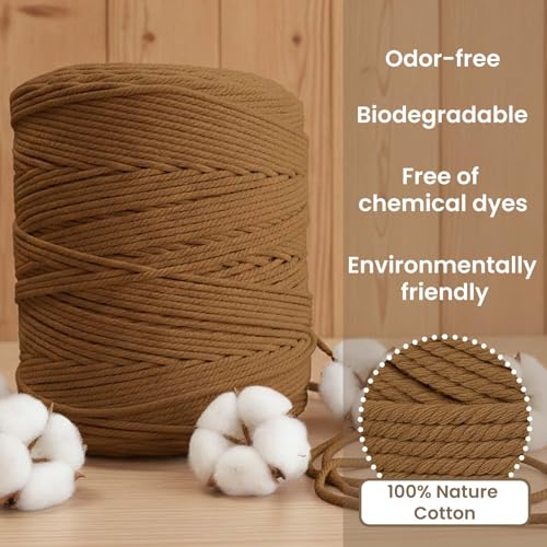 547 Yards Macrame Cord 4 Strand Twisted Recycled Cotton 4mm Latte String for Crafts Wall Hangings Plant Hangers DIY Knitting Macrame Supplies - color: Latte, size: 4mmx547Yards