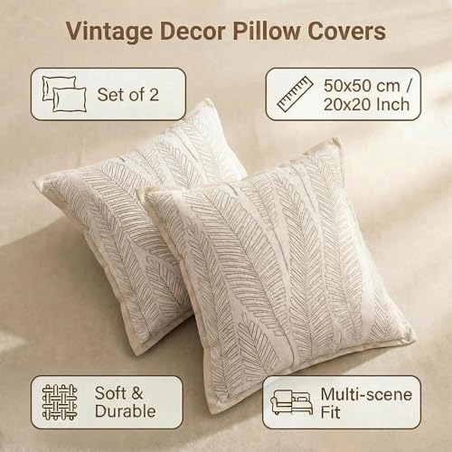 Floral Cushion Covers Leaf Pattern Throw Pillow Covers 20x20 Set of 2 William Morris Decorative Pillow Covers for Bed Couch Living Room Chenille Jacquard Accent Home Decor Cream White - color: Leaf White, size: 20" x 20" (Pack of 2)