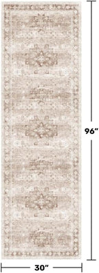 Beige Washable 2'6"x8' Wide Hallway Runners, Kitchen Runner Rug, Non-Slip & Stain Resistant Long Floor Rug, Neutral Boho Floral Decor (2'6"x8' Beige/Latte)