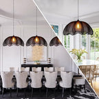 Farmhouse Chandelier Light Fixture, 1-Light Rattan Boho Chandeliers for Dining Room, Hand Woven Pendant Light with Linen Shade, Rustic Hanging Lighting for Kitchen Island, Bedroom