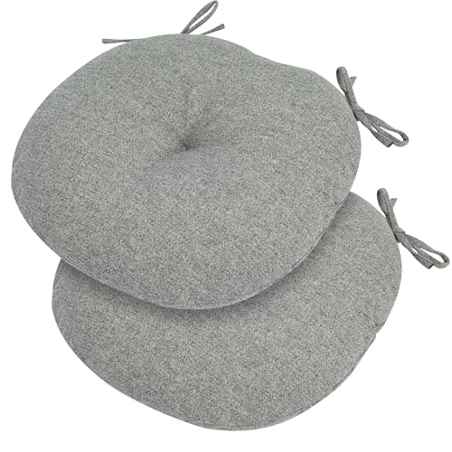 FUNHOME 15"x15"x4" Bistro Chair Cushion Set of 2, Water Repellent Round Outdoor Chair Cushions with Ties, Patio Tufted Chair Pads for Home Garden (Light Gray) - color: Light Gray