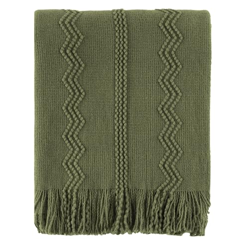 BATTILO HOME Olive Green Throw Blanket for Couch, Soft Army Green Blanket with Tassels for Home Decor, Decorative Knitted Throws for Couch Cover, 50"x60" - color: Army Green, size: 50 x 60 in.