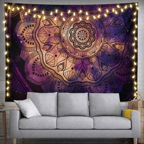 Keiutexe Purple Mandala Flower Tapestry 80" X 60" Wall Hanging Party Decorations Home Decor For Bedroom Living Room Dorm (200 X 150cm) - color: Purple Mandala Flower, size: 80 X 60 Inch