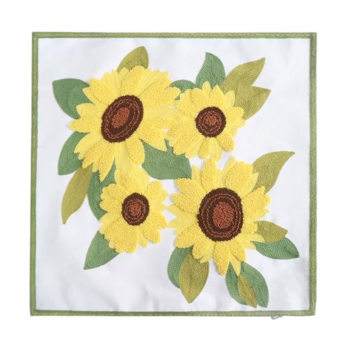 Embroidery Throw Pillow Covers 4 Sunflowers 18x18 Inch Decorative Cushion Case Floral Design 100% Cotton Home Decor Yellow Flowers 45x45cm, 1 Piece - color: 4 Sunflowers