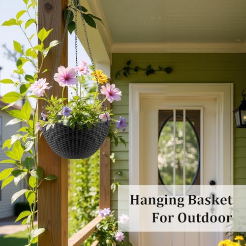 RooTrimmer Hanging Planters for Indoor Outdoor Plants 8 and 10 Inch, 4 Packs Hanging Flower Pot with Drainage Holes, Self-Watering Hanging Basket Perfect for Home, Office and Garden, Black - color: Black, size: 2p*8"+2p*10"