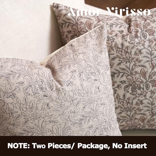 Amor Virisso Floral Throw Pillow Covers 20x20 Set of 2 Vintage Block Print Pillow Covers Decorative Pillow Covers Couch Pillows for Living Room Farmhouse Accent Sofa Pillows, Black/Sand - color: Black/Sand, size: 20" x 20" (Pack of 2)