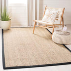 SAFAVIEH Area Rug 6x9 - Natural Fiber Collection - Natural & Black, Seagrass, Herringbone Pattern with Border (NF115C) - color: Natural/Black, size: 6' x 9' (Rectangular)