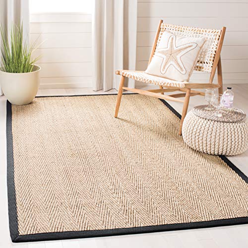 SAFAVIEH Area Rug 6x9 - Natural Fiber Collection - Natural & Black, Seagrass, Herringbone Pattern with Border (NF115C) - color: Natural/Black, size: 6' x 9' (Rectangular)