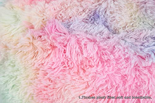Asuprui Pouf Ottoman Unstuffed Round Bean Bag Poof Ottoman Seat Soft Faux Fur Footrest Stool 20x20x12 Inches Fuzzy Chair Floor Chair Foot Rest with Storage for Living Room Bedroom Rainbow Pouf Cover - color: Rainbow