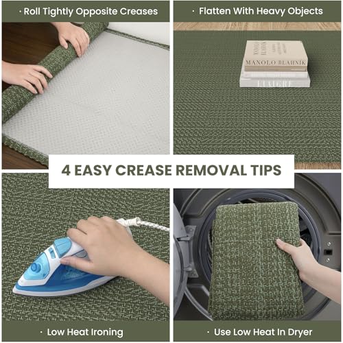 IOHOUZE Washable Runner Rug 2x5 Non Slip Runners for Hallways Entryway Runner Indoor, Kitchen Throw Rug Woven Cotton Floor Carpet for Hall Entrance Bedroom, Olive Green/Dusty Green - color: Olive Green/Dusty Green, size: 2' x 5' (Runner)