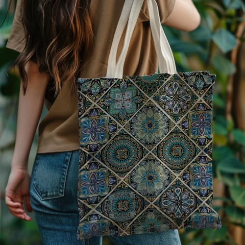 Boho Style Canvas Bag for Women Boho Fashion Tote Bag for Bohemian Lover - color: Turquoisemosaic Bag