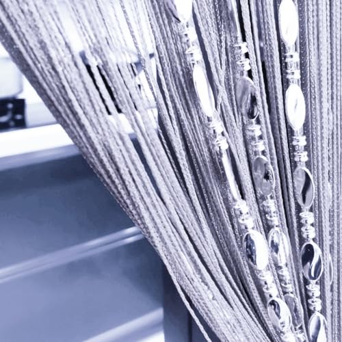 ave split 100cmX200cm Decorative Door String Curtain Beads Wall Panel Fringe Window Room Divider Blind for Wedding Coffee House Restaurant Parts Door Divider Beads Tassel Screen Decoration (silver25) - color: Silver