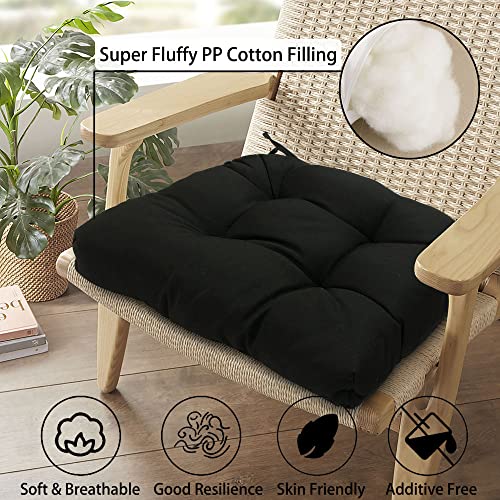 Magpie Fabrics Patio Tufted Seat Cushions 19"x19" with Ties, 2 Pack, U-Shape Waterproof Outdoor/Indoor Chair Pads for Garden Dining Office, Tatami Floor Pillow Meditation(Black Olefin)