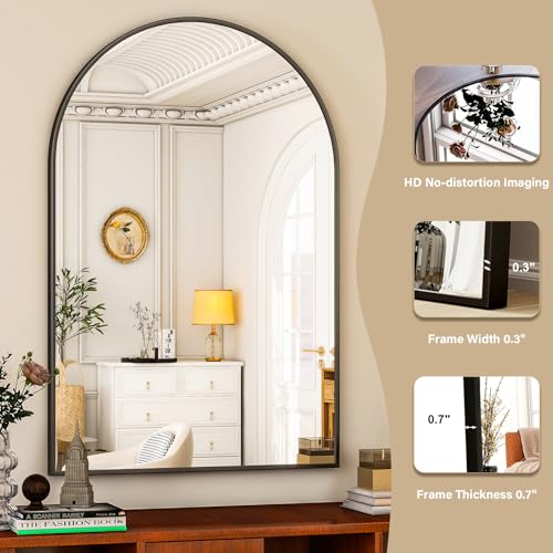 HARRITPURE Arched Wall Mirror – 30"x40" Arch Bathroom Mirror Metal Frame Vanity Mirror for Bedroom, Entryway Dresser Decor, Black - color: Black-1pcs, size: 40"L x 30"W