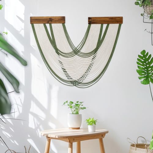 Boho Macrame Wall Hanging Tapestry, Green and White Wall Decor Handmade Macrame Wall Hanging Bohemian Yarn Tapestry Living Room Bedroom Modern Home Decor - color: Beige Green