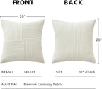 MIULEE White Decorative Throw Pillow Covers 20x20 Inch for Couch Bed Sofa Pack of 2 Boho Farmhouse Throw Pillows Soft Cross Corduroy Patchwork Textured Cushion Cases