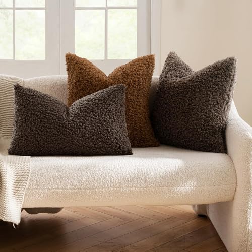 MIULEE Pack of 2 Throw Pillow Covers 16x16 Inch Chocolate Faux Fur Decorative Sherpa Pillow Covers Fuzzy Accent Soft Sheepskin Fleece Cushion Cases for Boho Home Decor Couch Living Room Bed - color: Chocolate, size: 16" x 16" (Pack of 2)