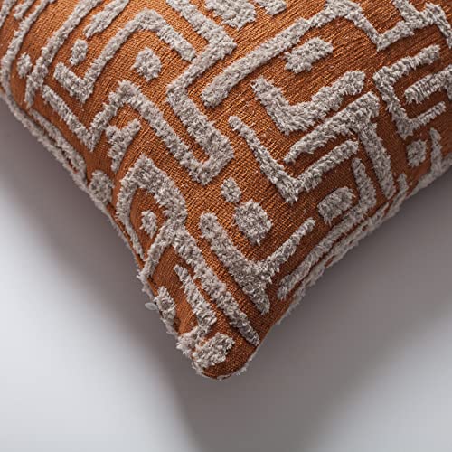 Woven Jacquard Throw Pillow Cover, Pack of 1 Geometric Pattern Textured Decorative Cushion Covers for Sofas, Couches, Fade Resistant Pillow for Sofa & Couch, Gilda, Orange, 18x18 Inch - color: Orange