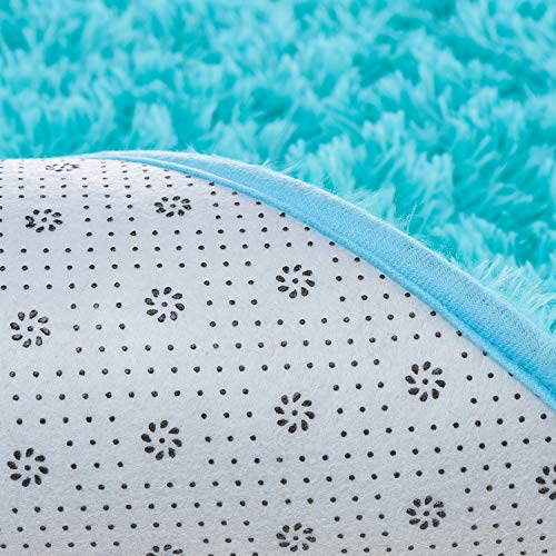 junovo Ultra Soft Washable Shaggy Rug - Non-Slip Oval Carpet for Nursery, Kids Bedroom & Home Decor (2.6x5.3ft Teal Blue) | Plush Fluffy Floor Mat for Cozy Living Spaces - color: Teal Blue, size: 2.6' x 5.3'