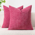 MIULEE Pack of 2 Couch Throw Pillow Covers 16x16 Inch Soft Hot Pink Chenille Pillow Covers for Sofa Living Room Solid Dyed Pillow Cases - color: Hot Pink, size: 16" x 16" (Pack of 2)