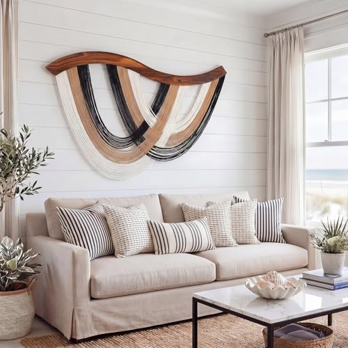 Mindsoft Minimalist Neutral Macrame Wall Hanging Dip Dyed Yarn Wall Art, Bohemian Decor Handmade Cotton Rope Tapestry for Bedroom, Living Room, Nursery, 31.5 x 23.6 Inch - color: Minimalist Neutral